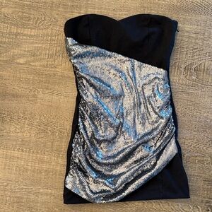 Strapless Black and Silver Sequin Dress